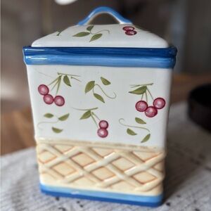 Ceramic Canister Cookie Jar with Cherry Design